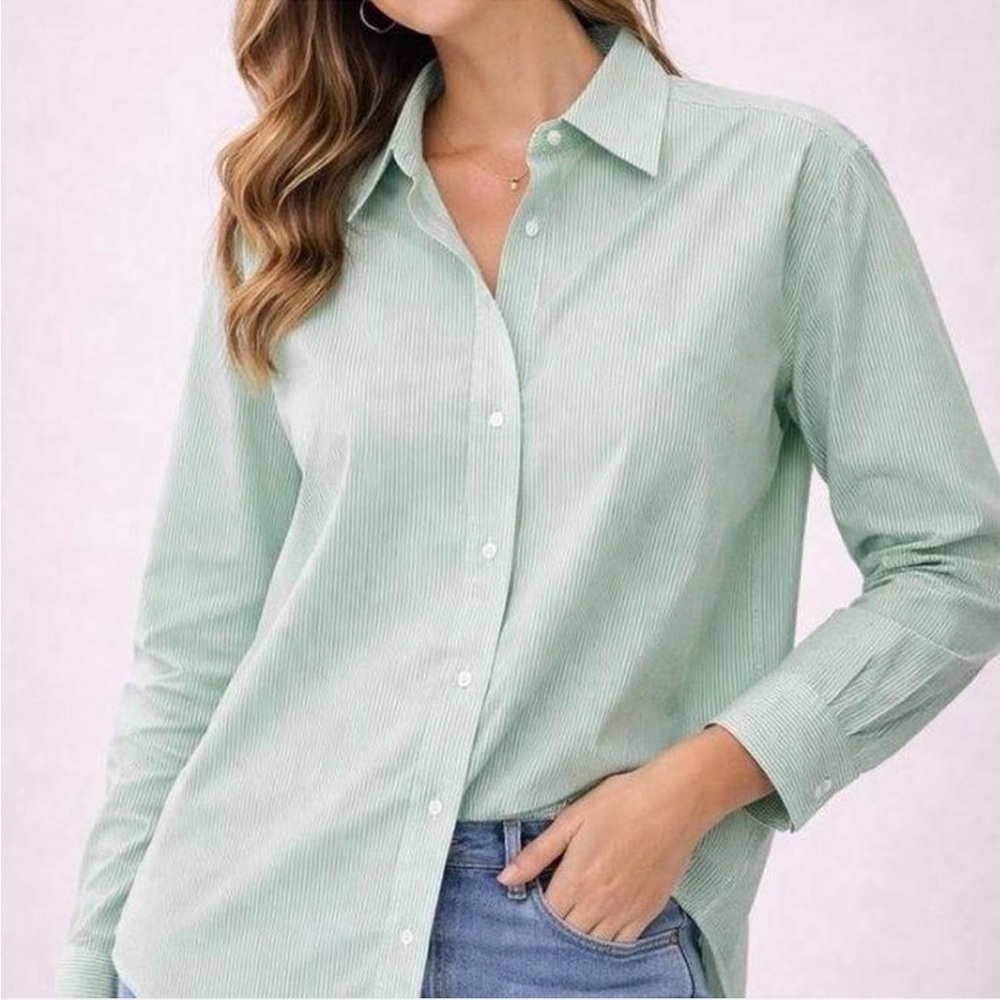 NWT Everlane The Cotton Oversized Pinstripe Button-Down Shirt 8 Preppy Casual